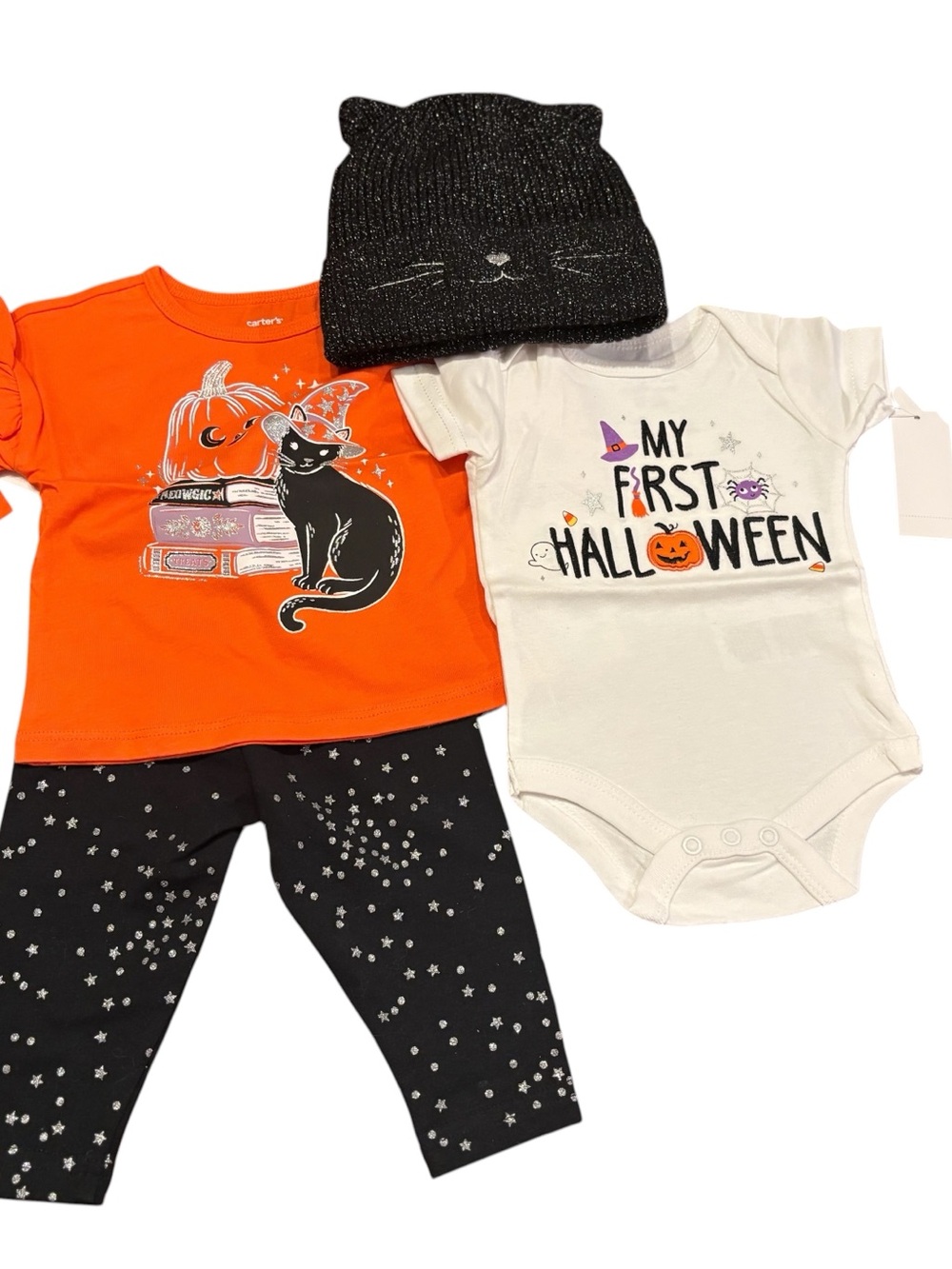 NWT NB Halloween bundle - Carter’s 2 pc, Baby Starter’s onesie and Baby Gap hat